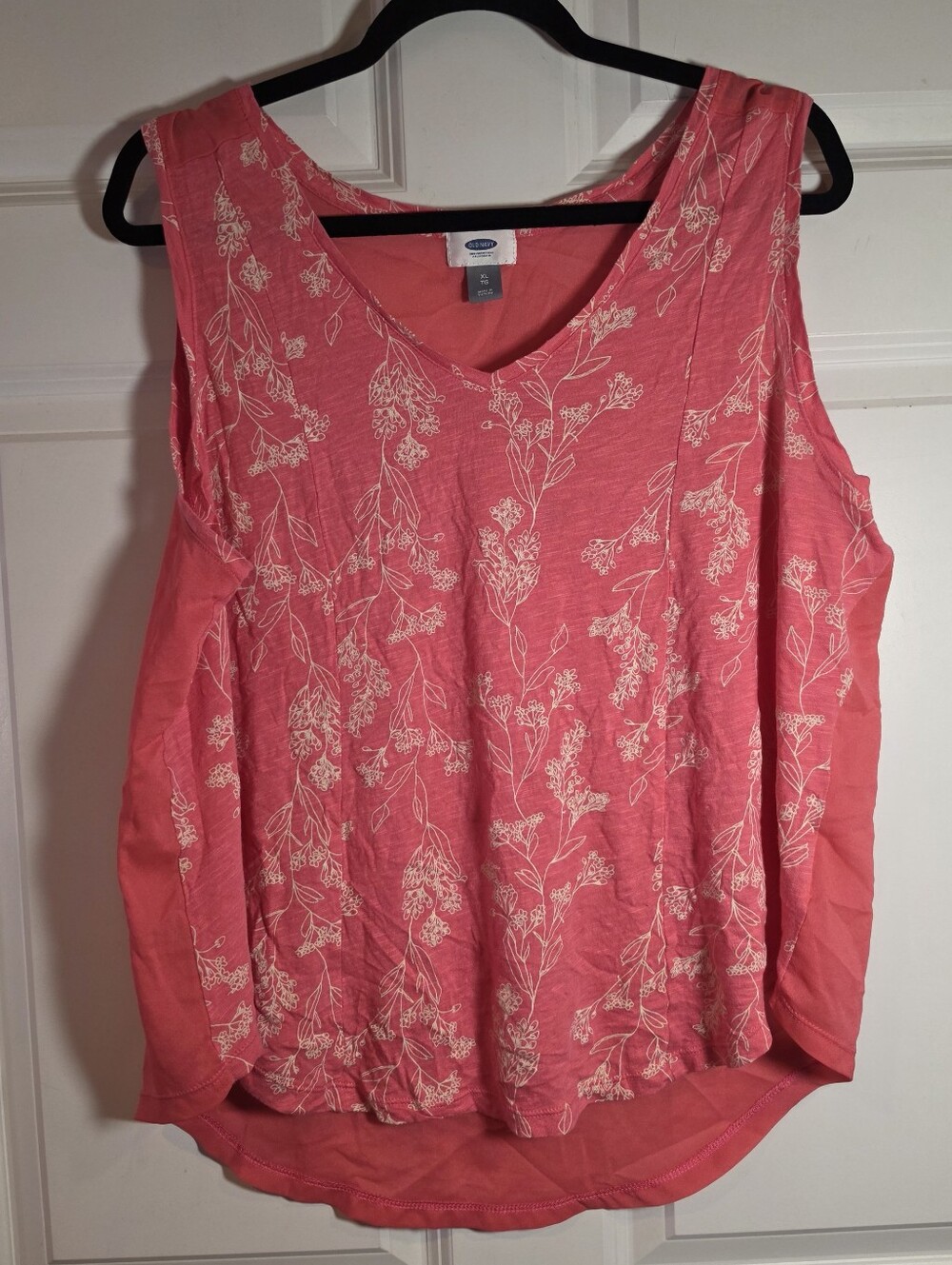 Old Navy Pink And White Floral Sleeveless Sheer Back Tank XL